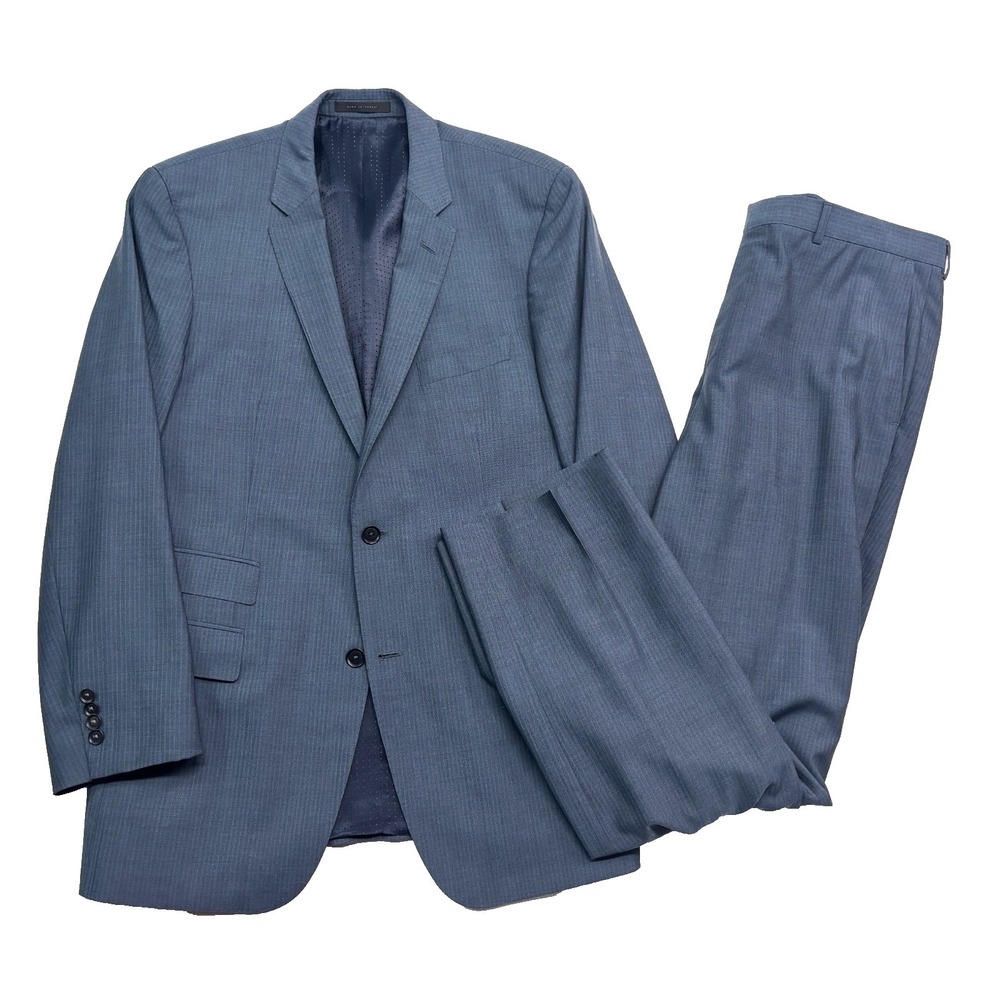 Hugo Boss‎ 42L 36x34 Edison Power Blue Stripe 2pc Pant Suit All Season Wool